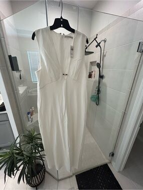Abercrombie & Fitch White Sleeveless Maxi Dress with Front Beaded Ring